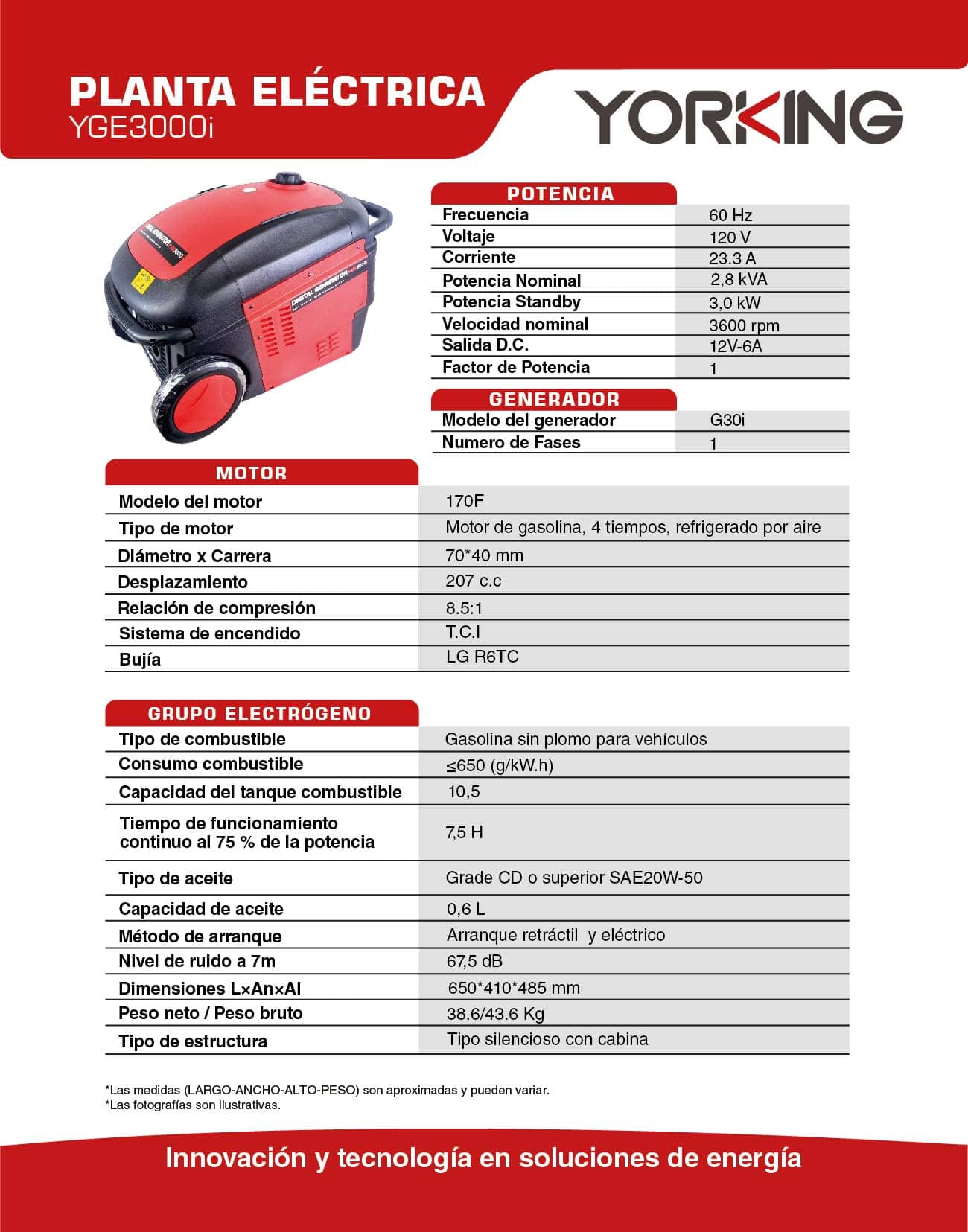 Planta Eléctrica Yorking Inverter 2,8 KW Gasolina