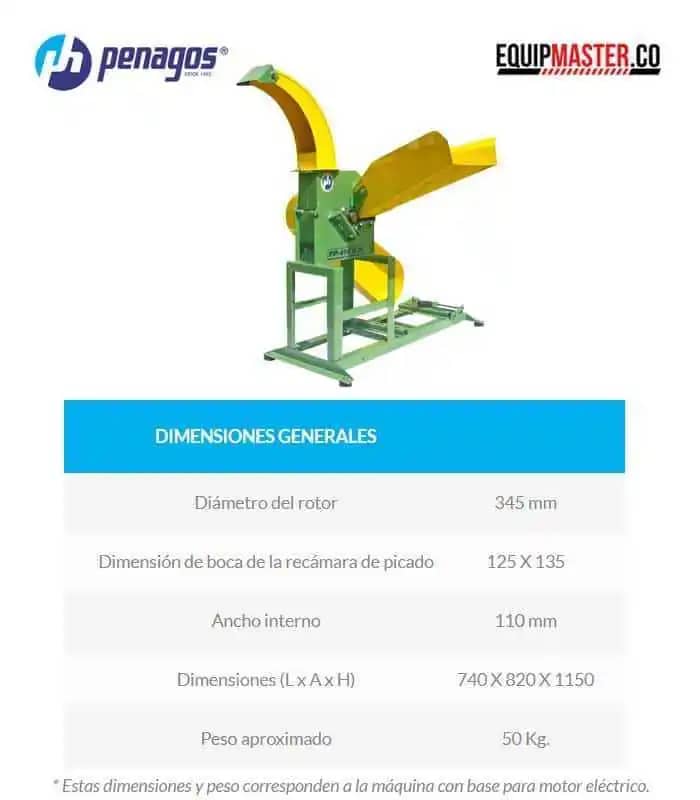 Picapasto PENAGOS PP-600R+PG005363AQA con motor eléctrico 5hp 3600rpm Trifásico