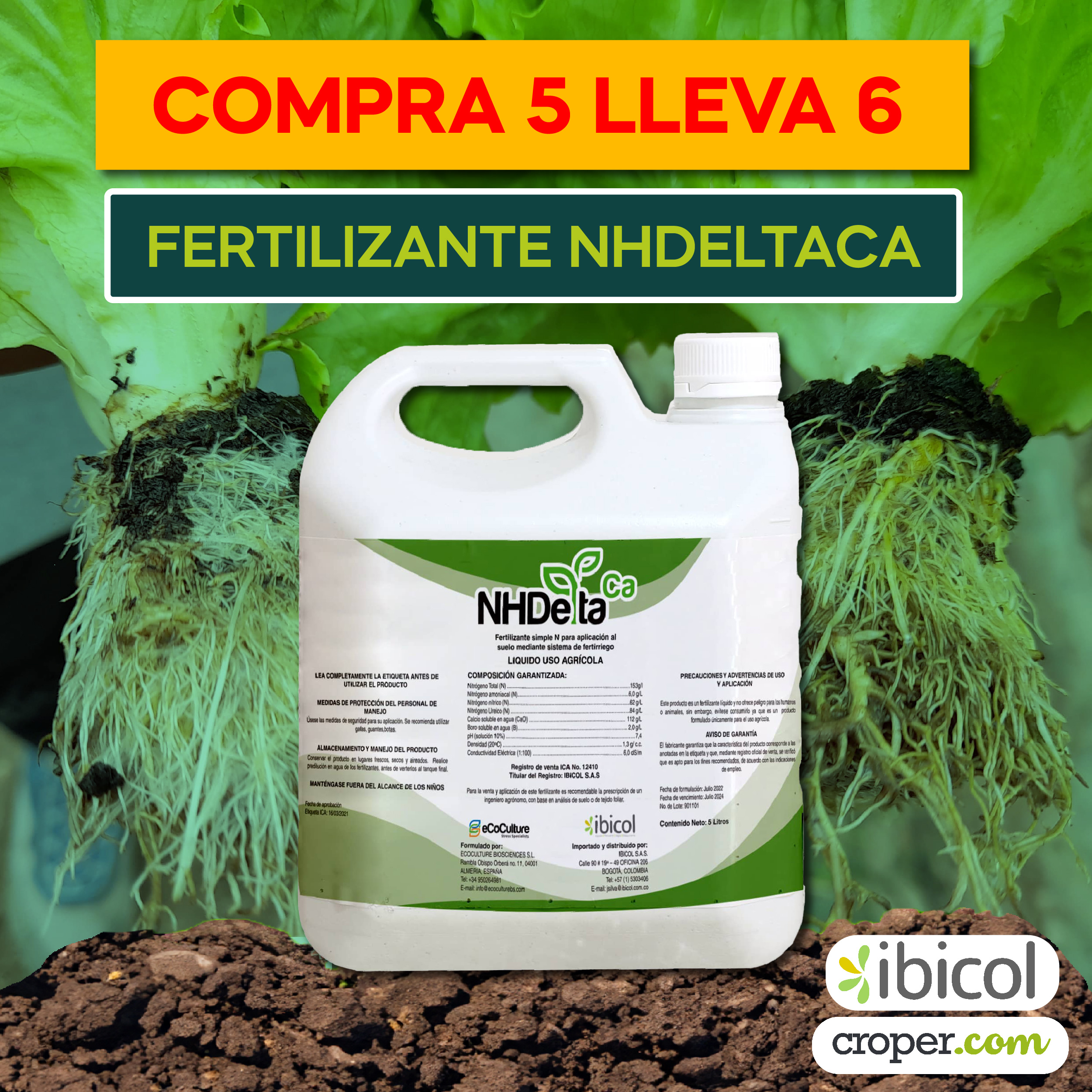 Fertilizante NHDeltaCa por la compra de 5lt lleva 6lt