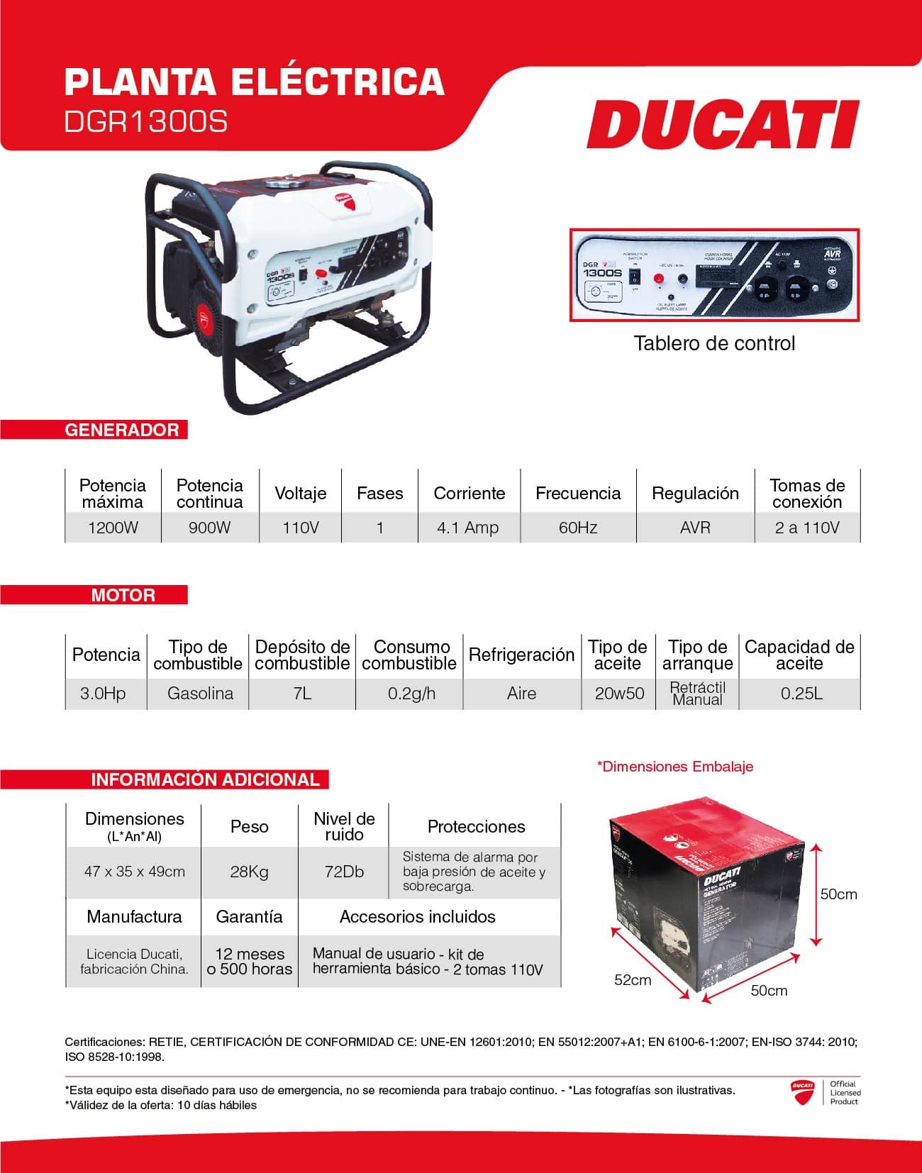 Planta Eléctrica Ducati 900 W Gasolina