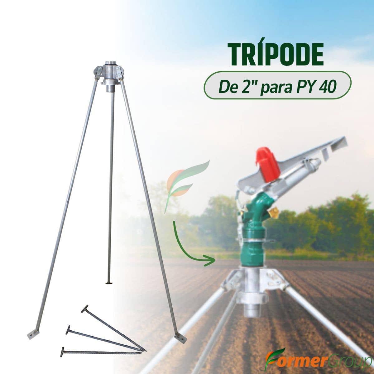 Trípode metálico 2" para aspersor cañón PY40