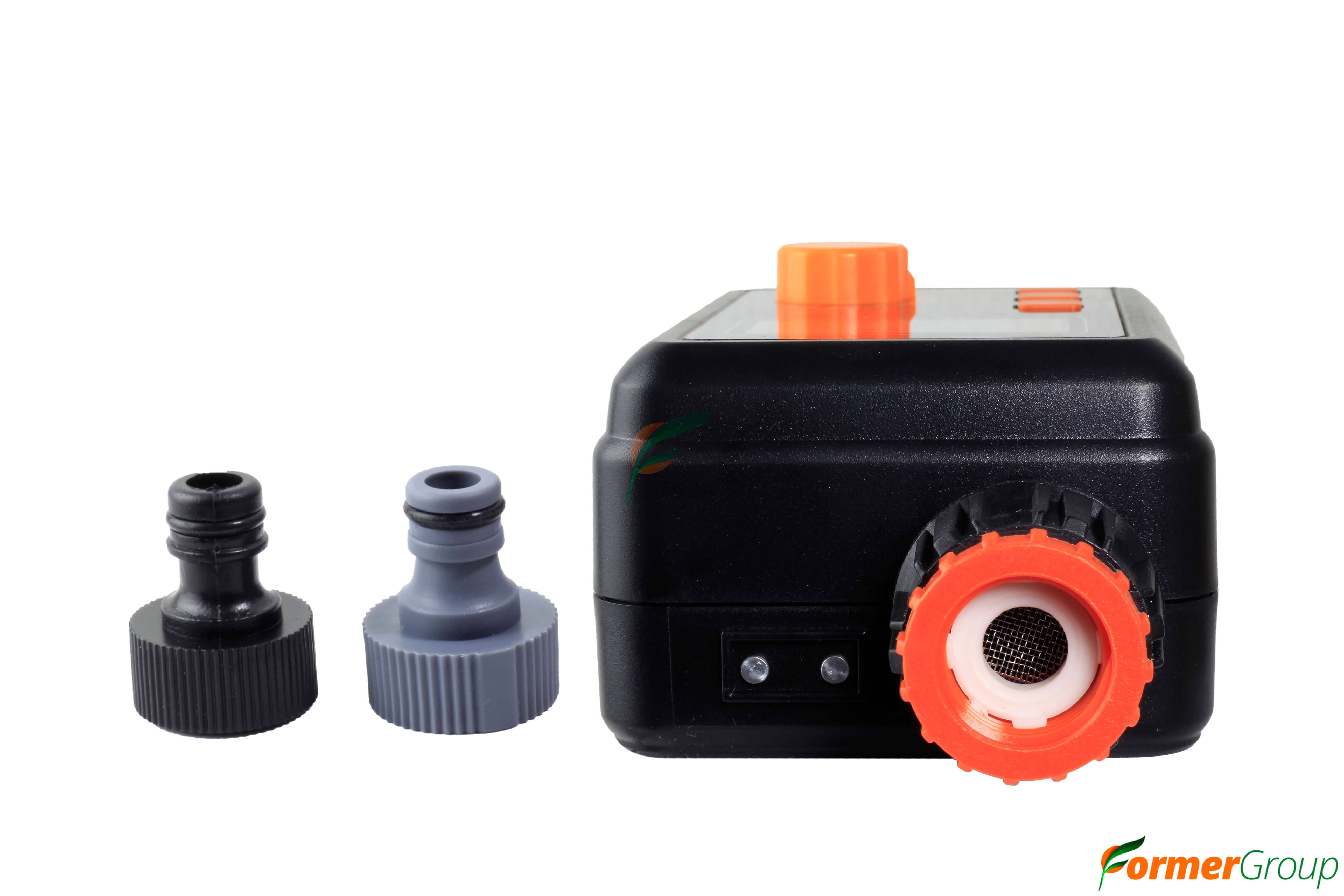 Temporizador controlador de riego programable para jardines y cultivos. Ahorra agua, fácil de instalar y compatible con sistemas de riego automático.