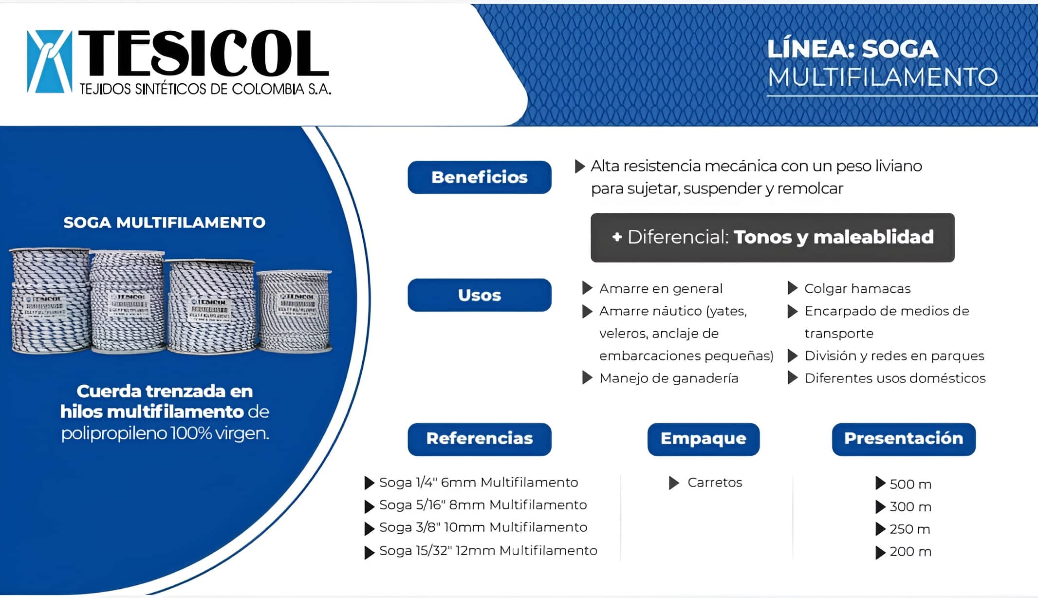 Soga Multifilamento - Resistencia y maleablidad