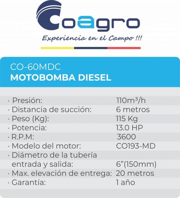 Motobomba Diesel 13HP 6" Pulgadas con Carro