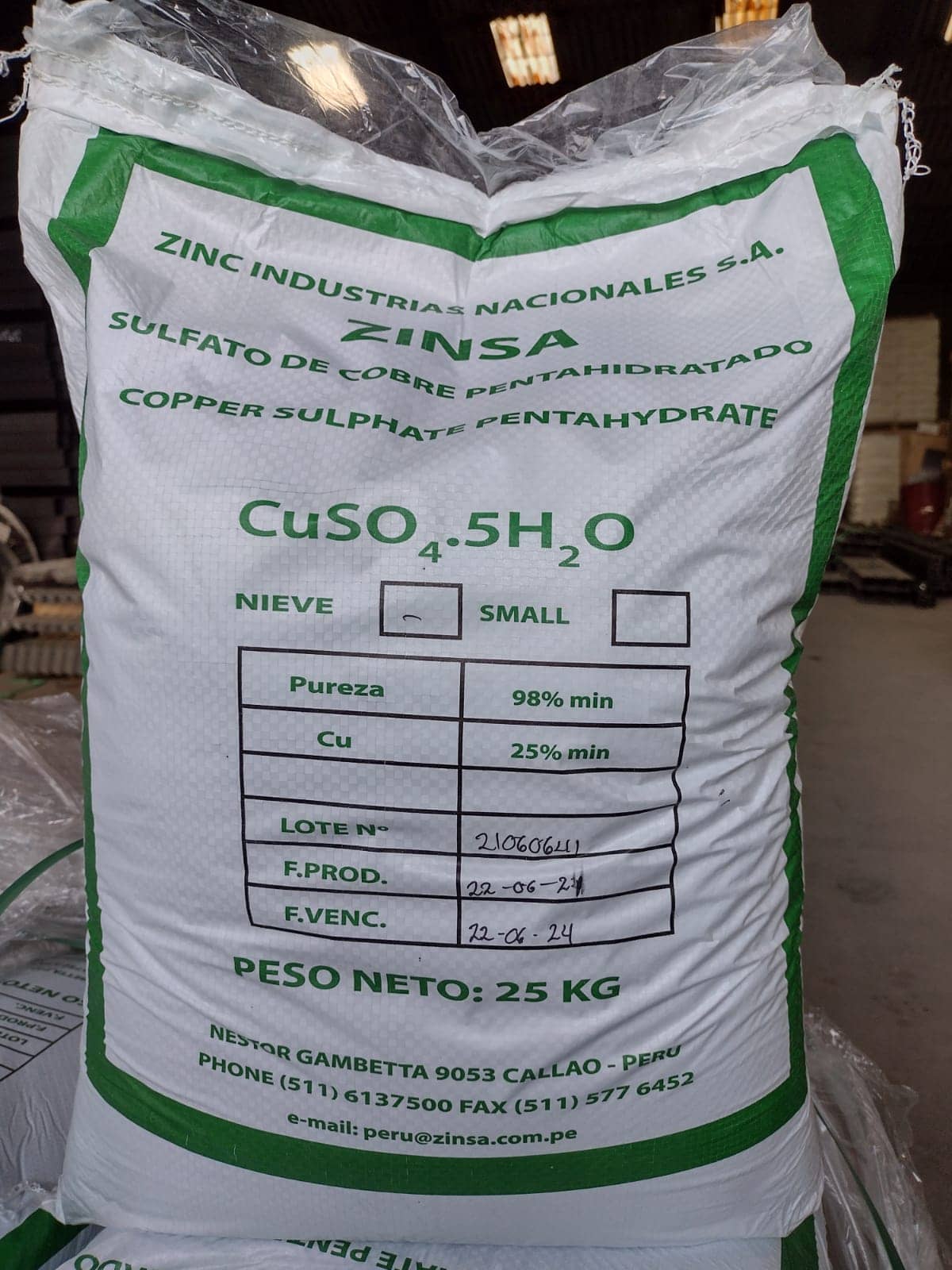 Sulfato de Cobre 25% x 25 Kg – Campoquímica