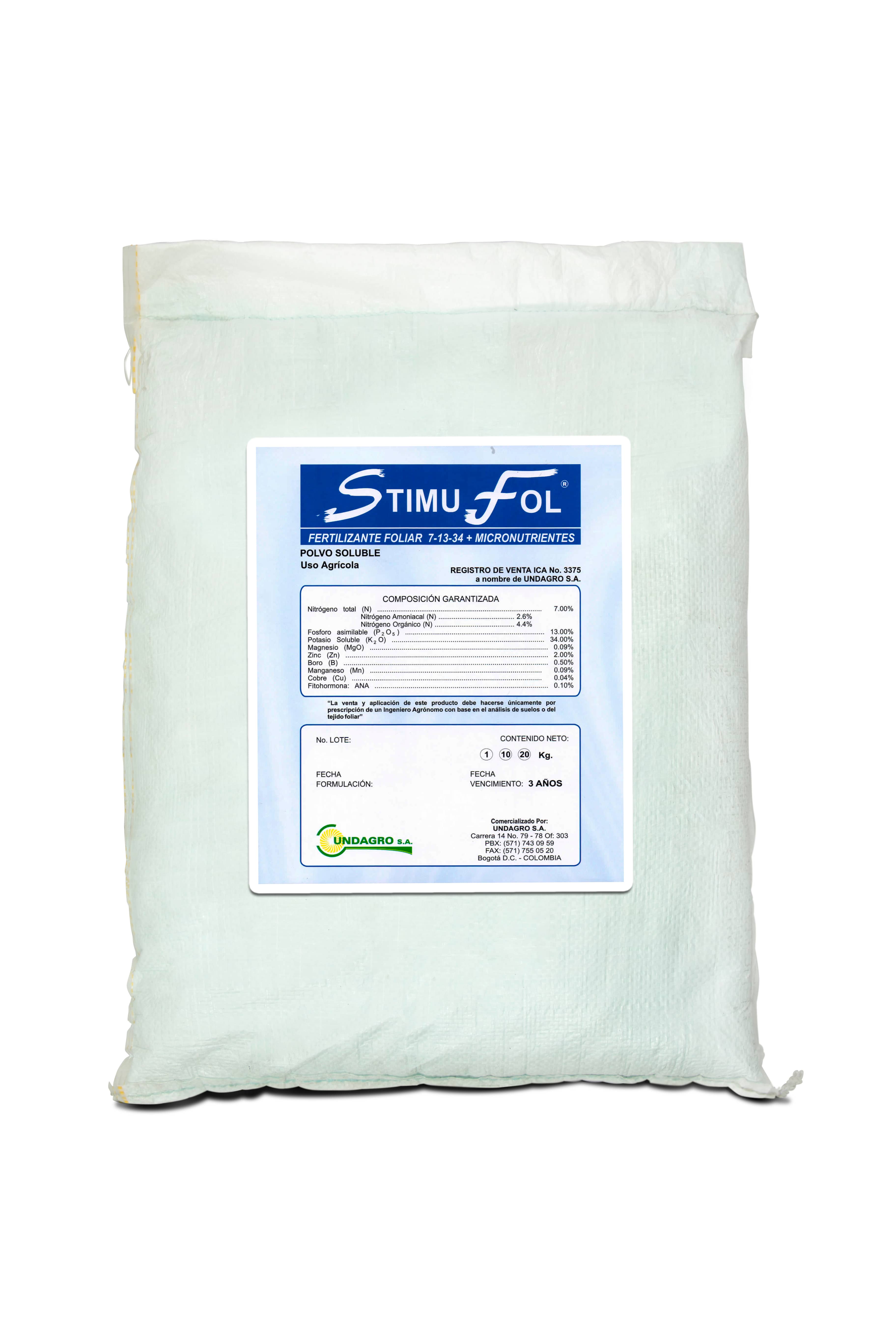 Fertilizante Hidrosoluble Stimufol 7-13-34 x 20 Kg