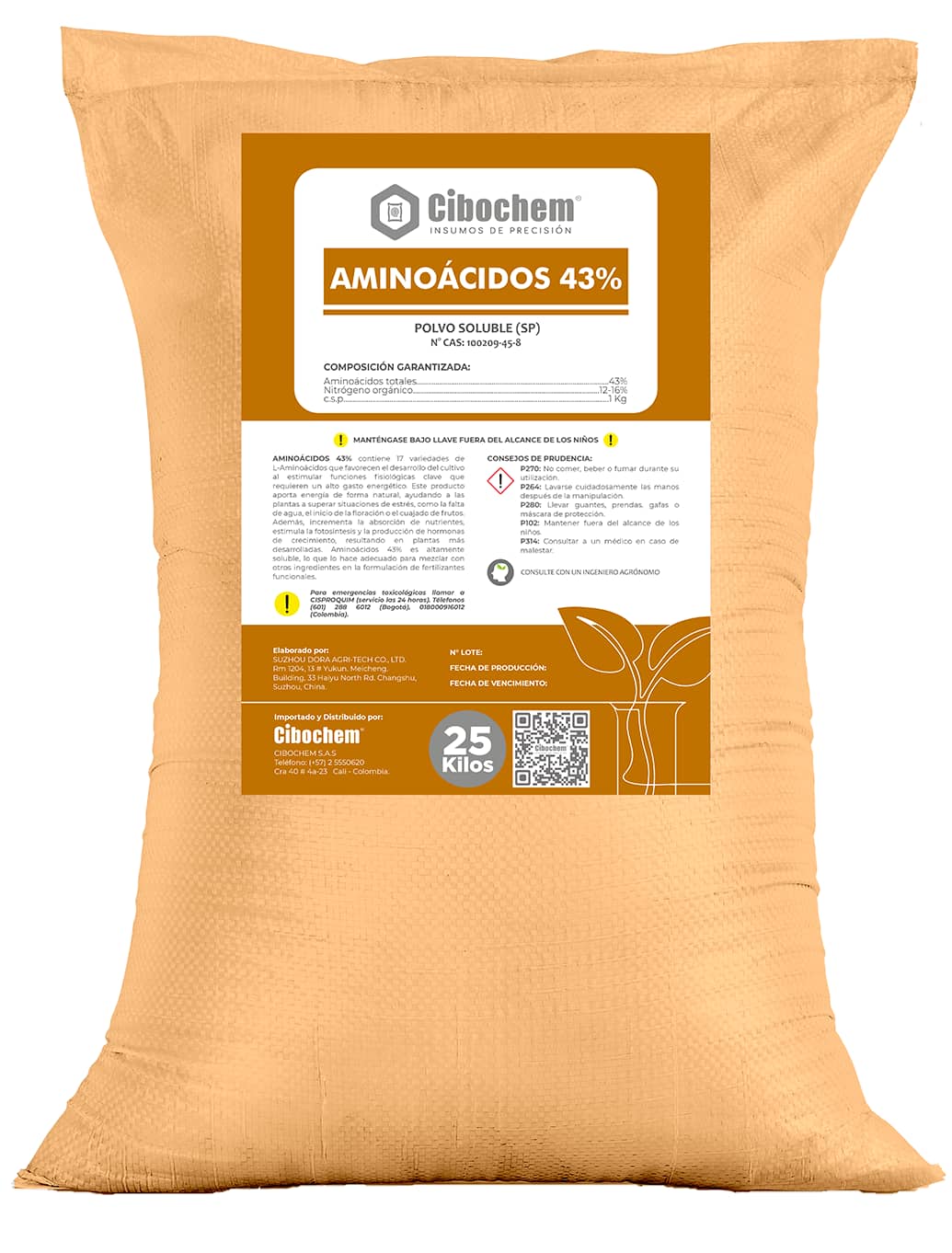 Aminoácidos 43% x 25 Kg: Bioestimulante para Cultivos