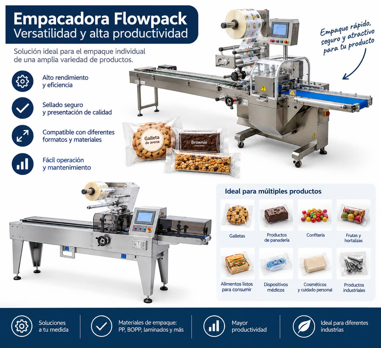 Empacadora Horizontal Flowpack para Productos Diversos — Empaque Rápido y Profesional