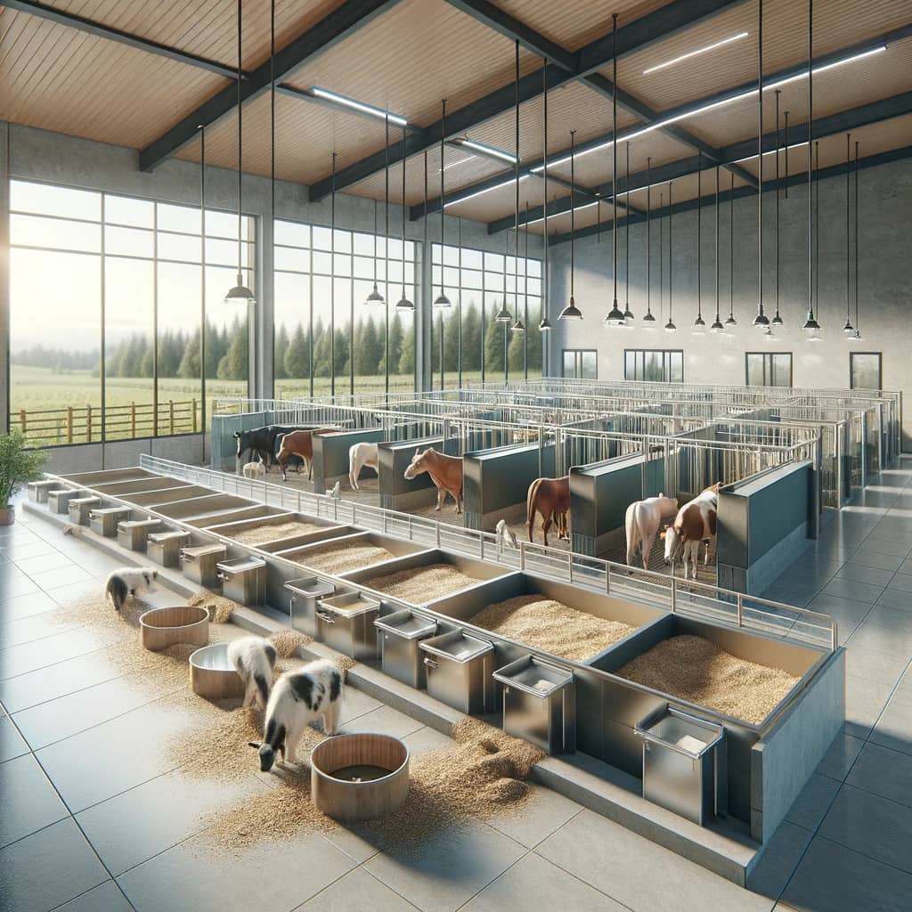 DALL·E 2024-05-20 15.19.11 - Photorealistic image of modern animal care facilities in a rural setting. The scene should showcase clean and well-organized spaces specifically desig.webp