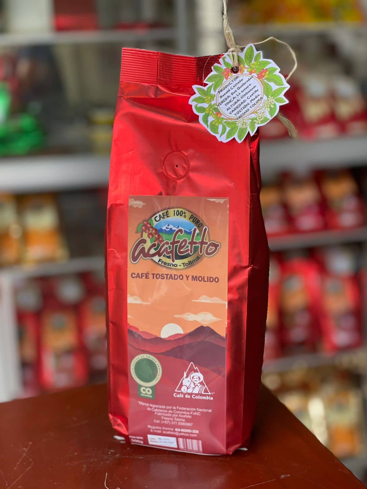 Café tostado y molido artesanal 500g | Café 100 % colombiano de Fresno Tolima – ACAFETO