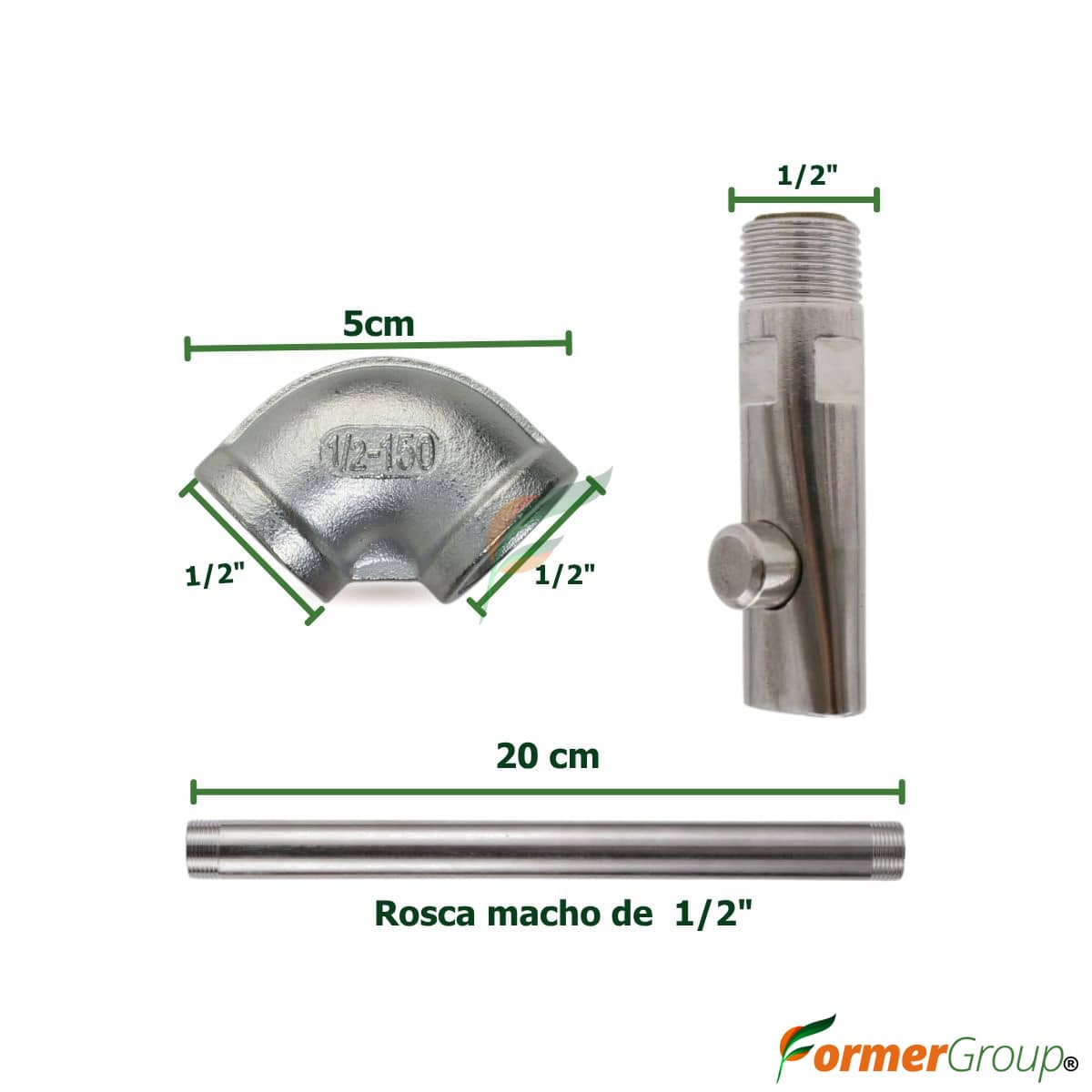 Kit Bebedero Cerdas Botón 1/2 Codo Tubo 20cm Acero