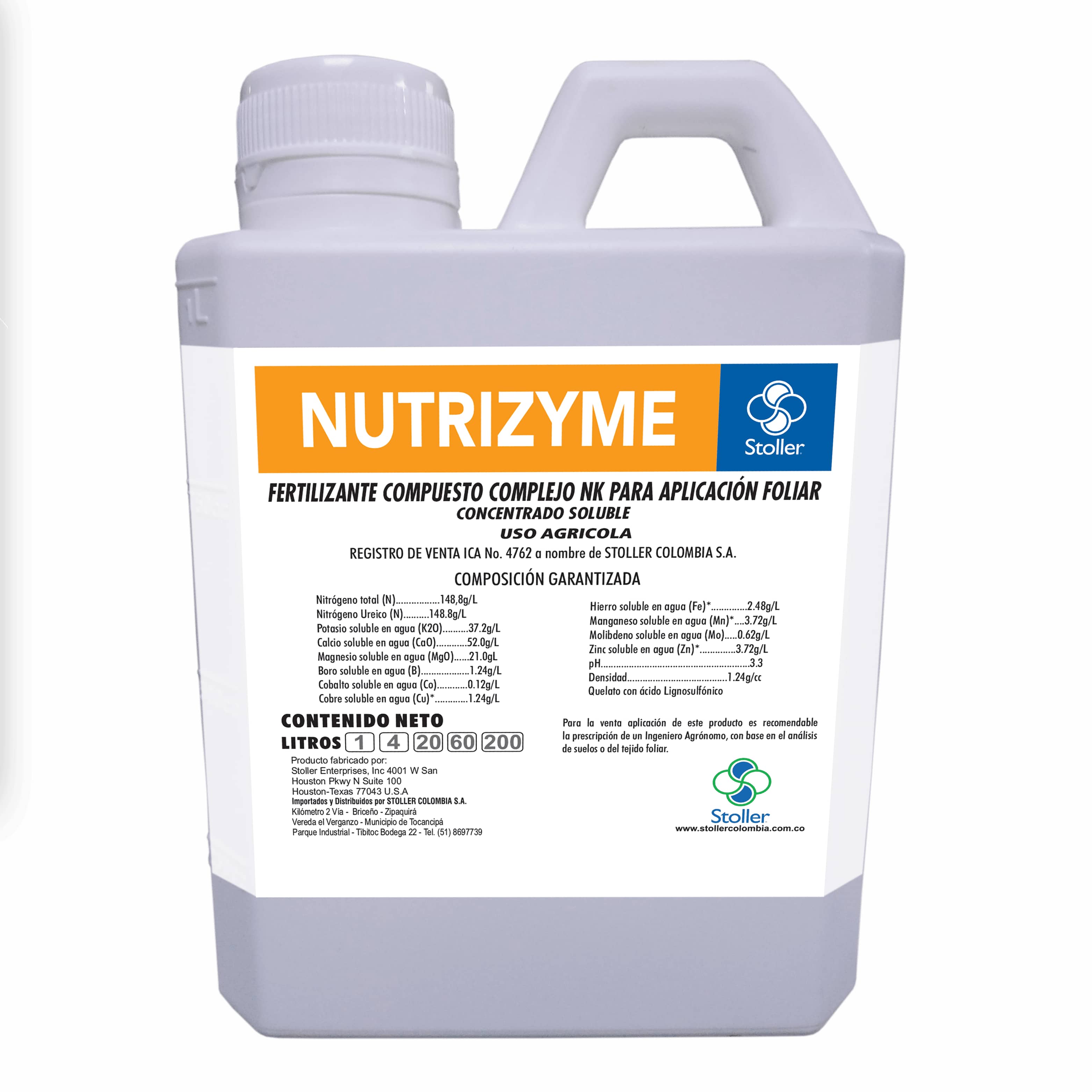 Fertilizante foliar Nutrizyme 1 L con N, K, Ca, Mg y micronutrientes quelatados