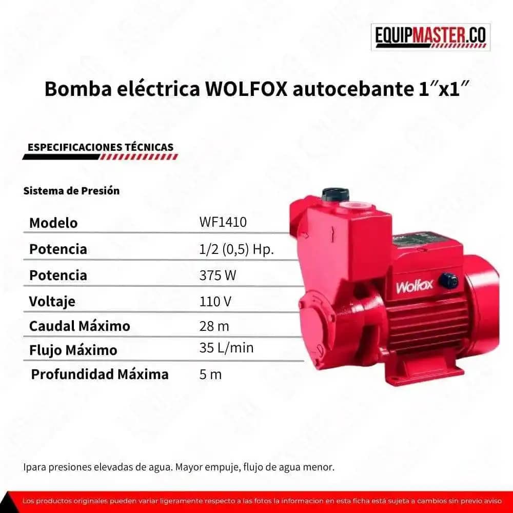 Bomba eléctrica WOLFOX autocebante 1"x1" 0.5hp