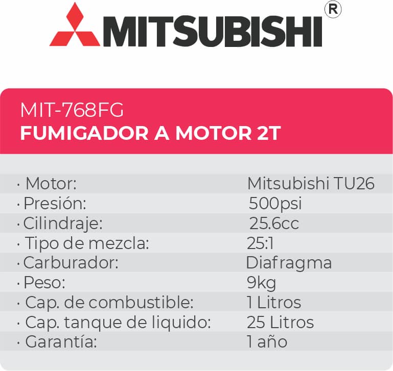 Fumigador Mitsubishi a motor 2 tiempos TU26 - 500psi 25 Litros