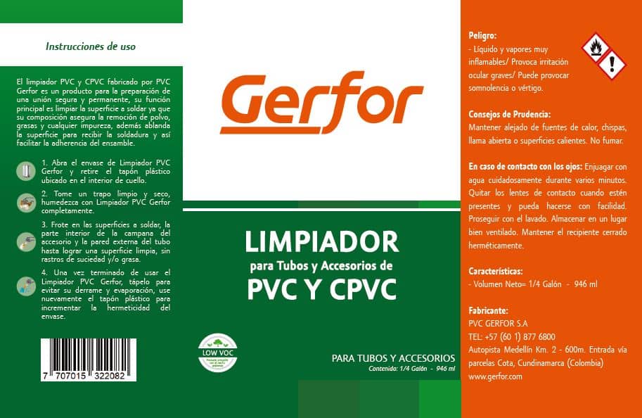 Limpiador para PVC X 946ML | Limpieza eficiente de tuberías