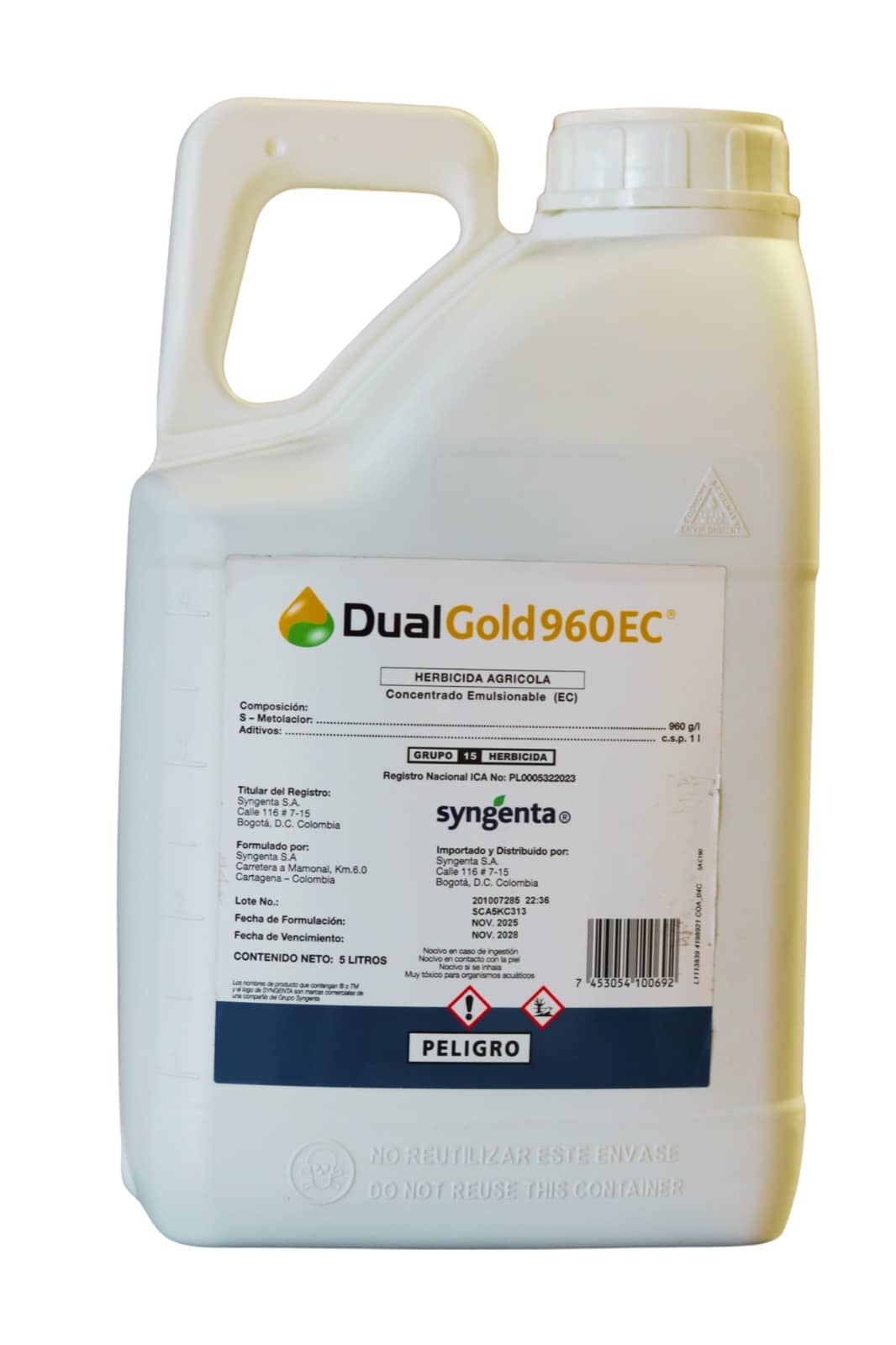 Herbicida Dual Gold EC 5 Lt para control de malezas en cultivos