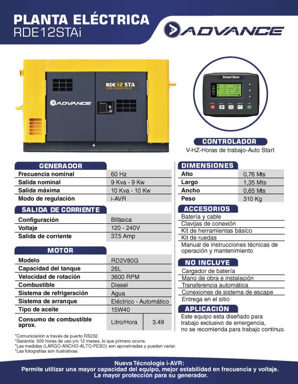 Planta Eléctrica Advance 9 KW Diesel