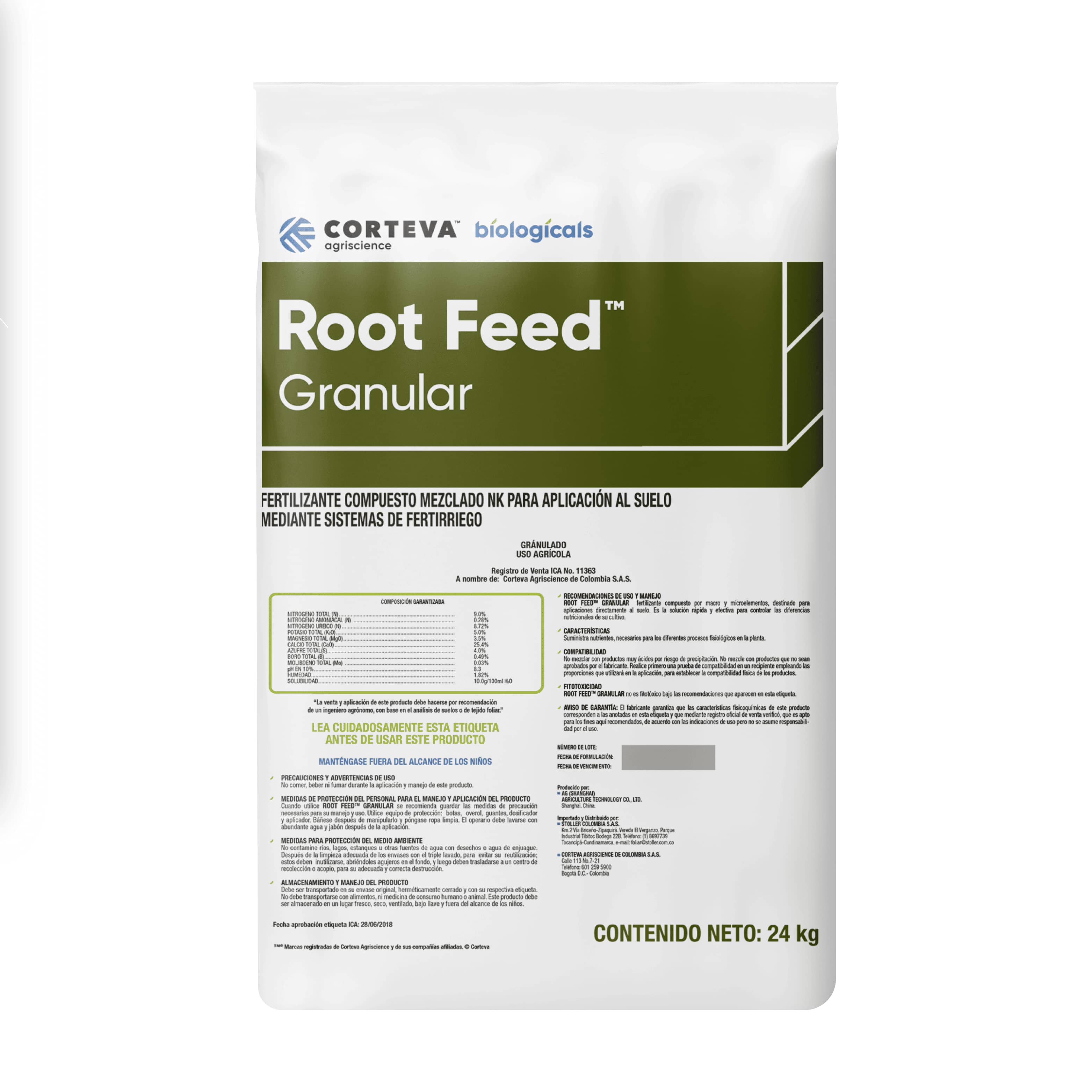 Fertilizante ROOTFEED GR 25 kg: desarrollo radicular y nutrición del suelo