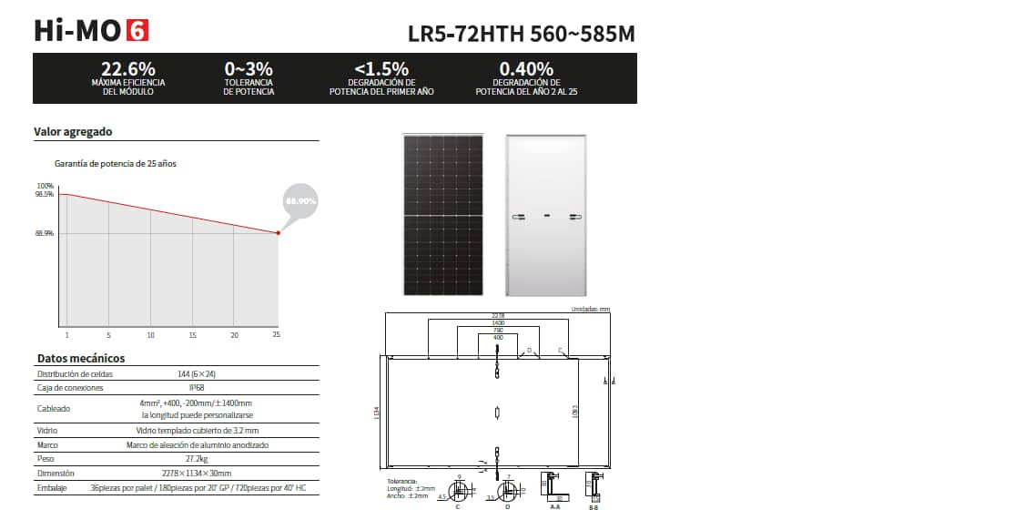 Panel Solar De 585w Monocristalino - Longi