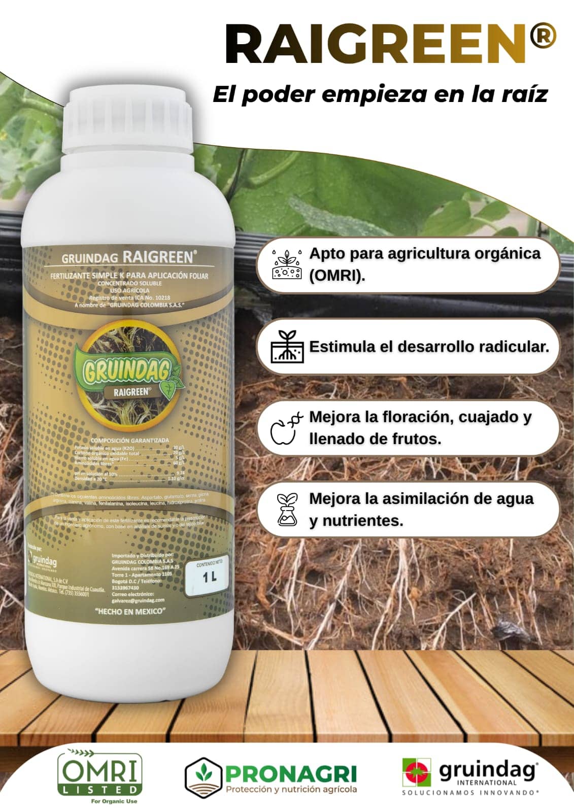 RAIGREEN Bioestimulante Radicular 1L | Desarrollo de Raíces