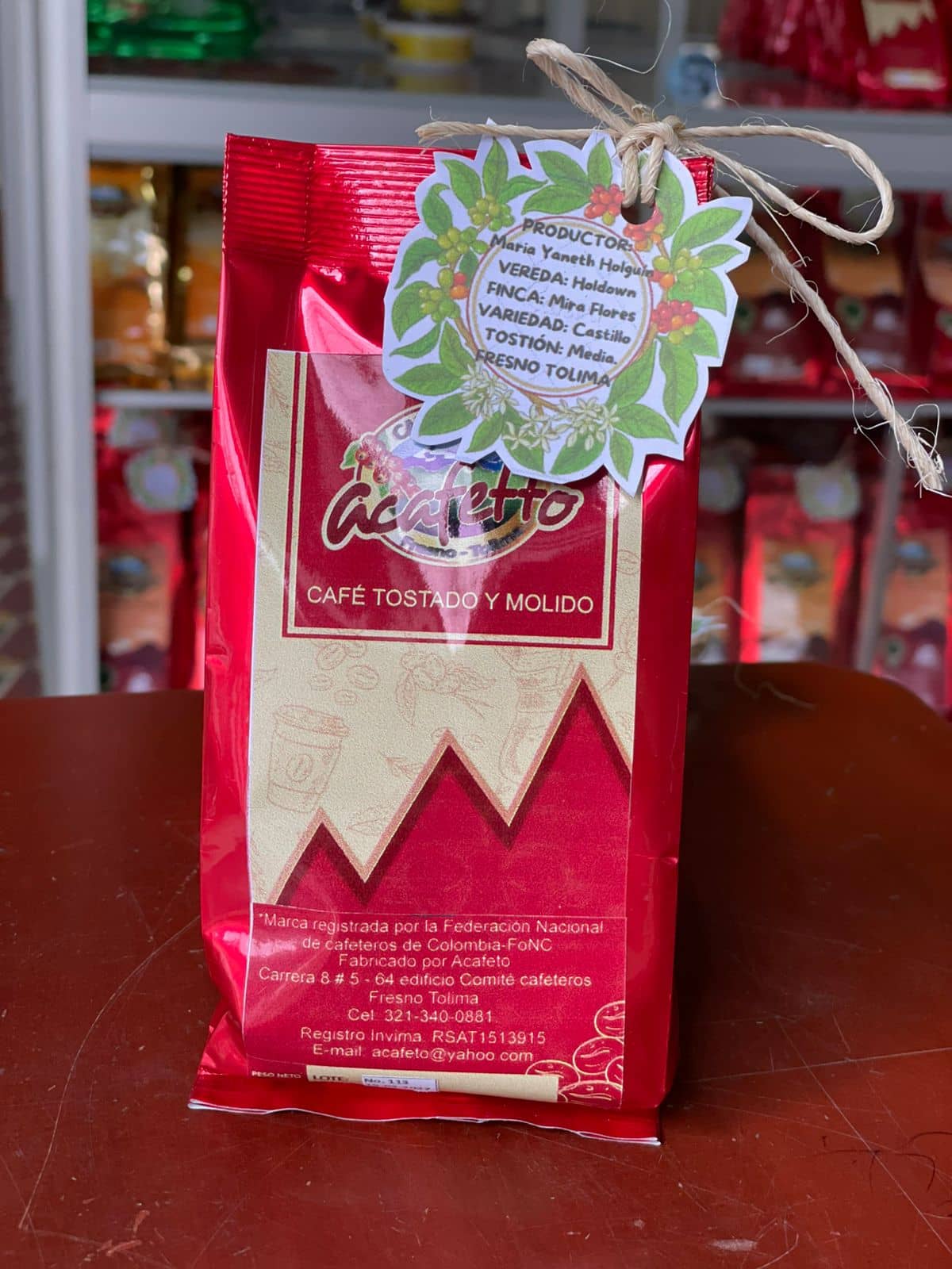 Café tostado y molido artesanal 125 g | Café 100 % colombiano de Fresno Tolima – ACAFETO