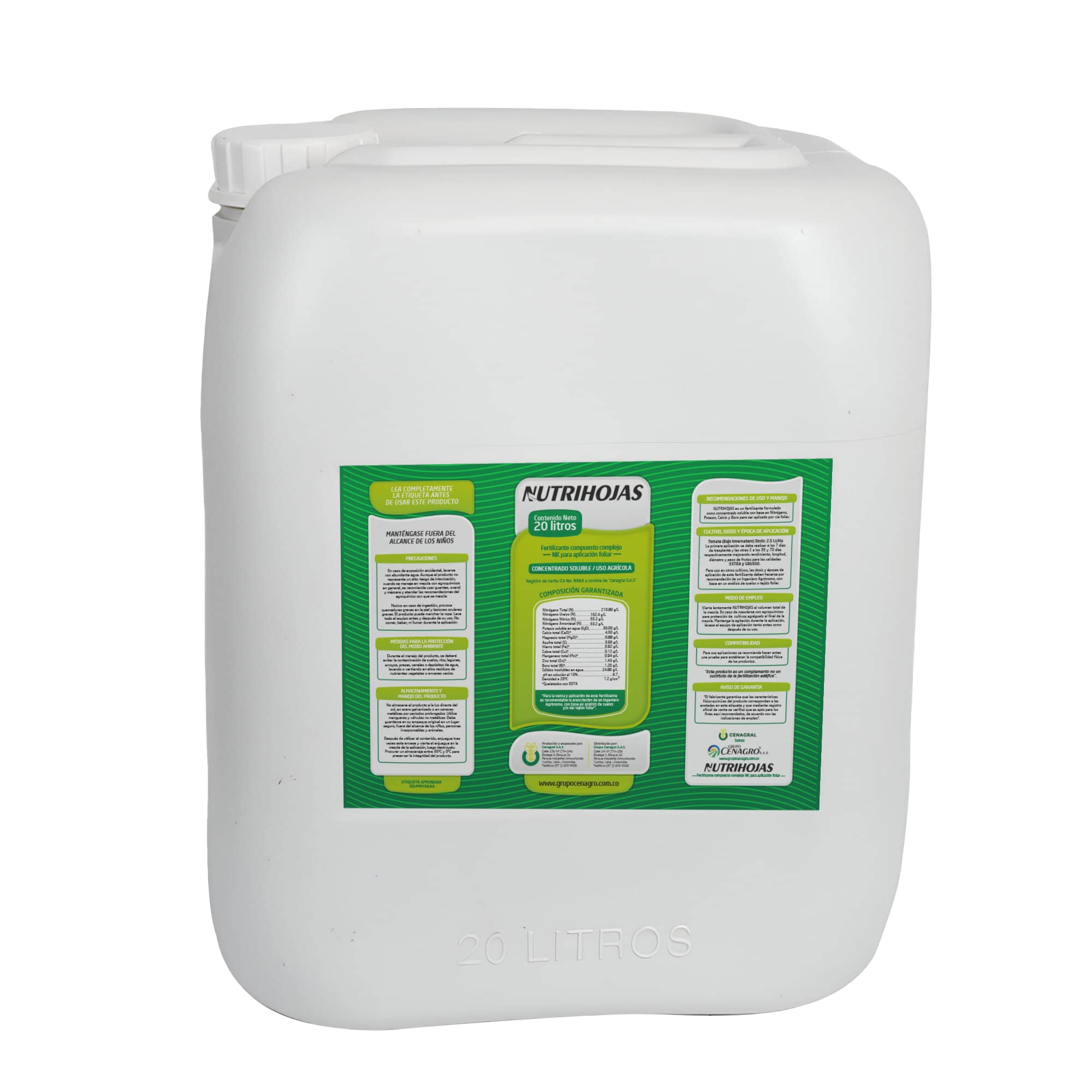 Nutrihojas 20 Lt - Fertilizante foliar para follaje y arranque